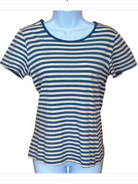 Vintage GAP Womens 2000s Short Sleeve T Shirt Yellow Blue Stripe 100% Cotton Med